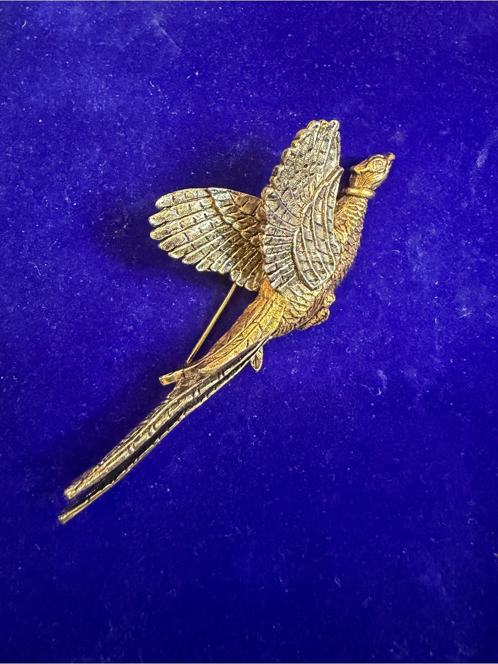 Arthur Pepper Vintage Signed Brooch Flying Pheasant Bird Pin Gold Silver Tone